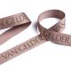 Bedrucktes Ripsband beige mit Logo in taupe, 16 mm